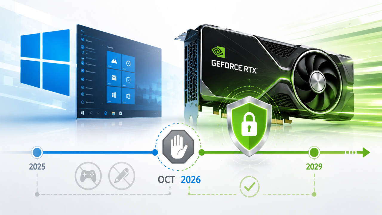 Fin des pilotes Game Ready NVIDIA pour Windows 10 : le calendrier maintenu à octobre 2026 malgré la prolongation de Microsoft