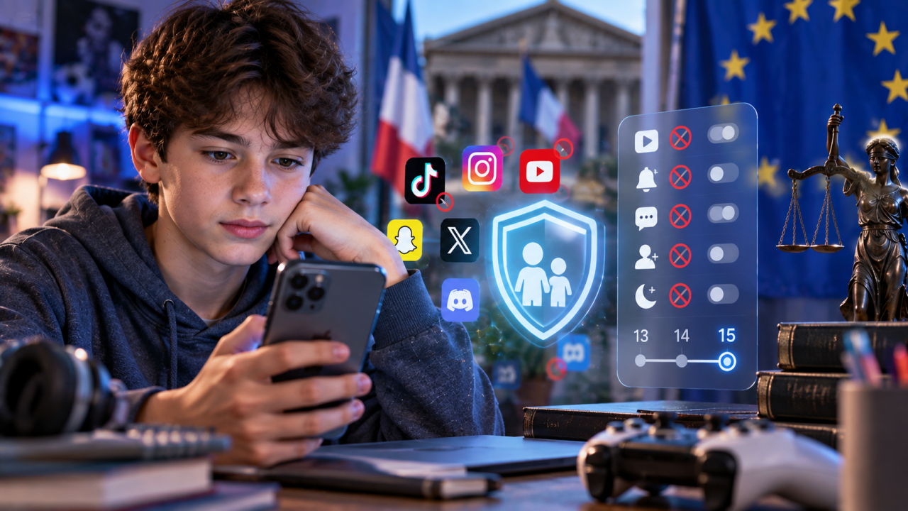 Réseaux sociaux des mineurs : la France abandonne l’interdiction totale et saisit Bruxelles