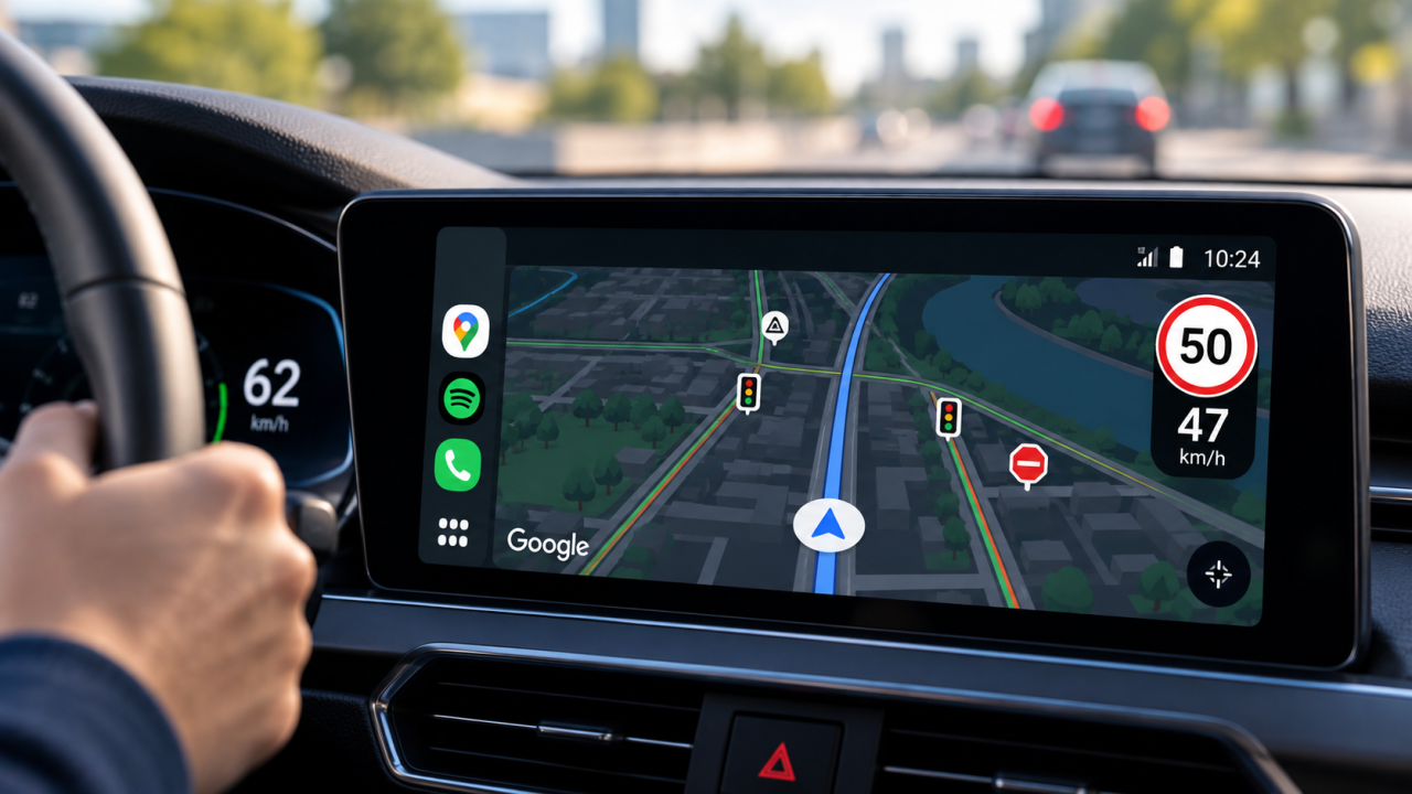 Android Auto prépare l’affichage permanent du compteur de vitesse et des limitations via Google Maps